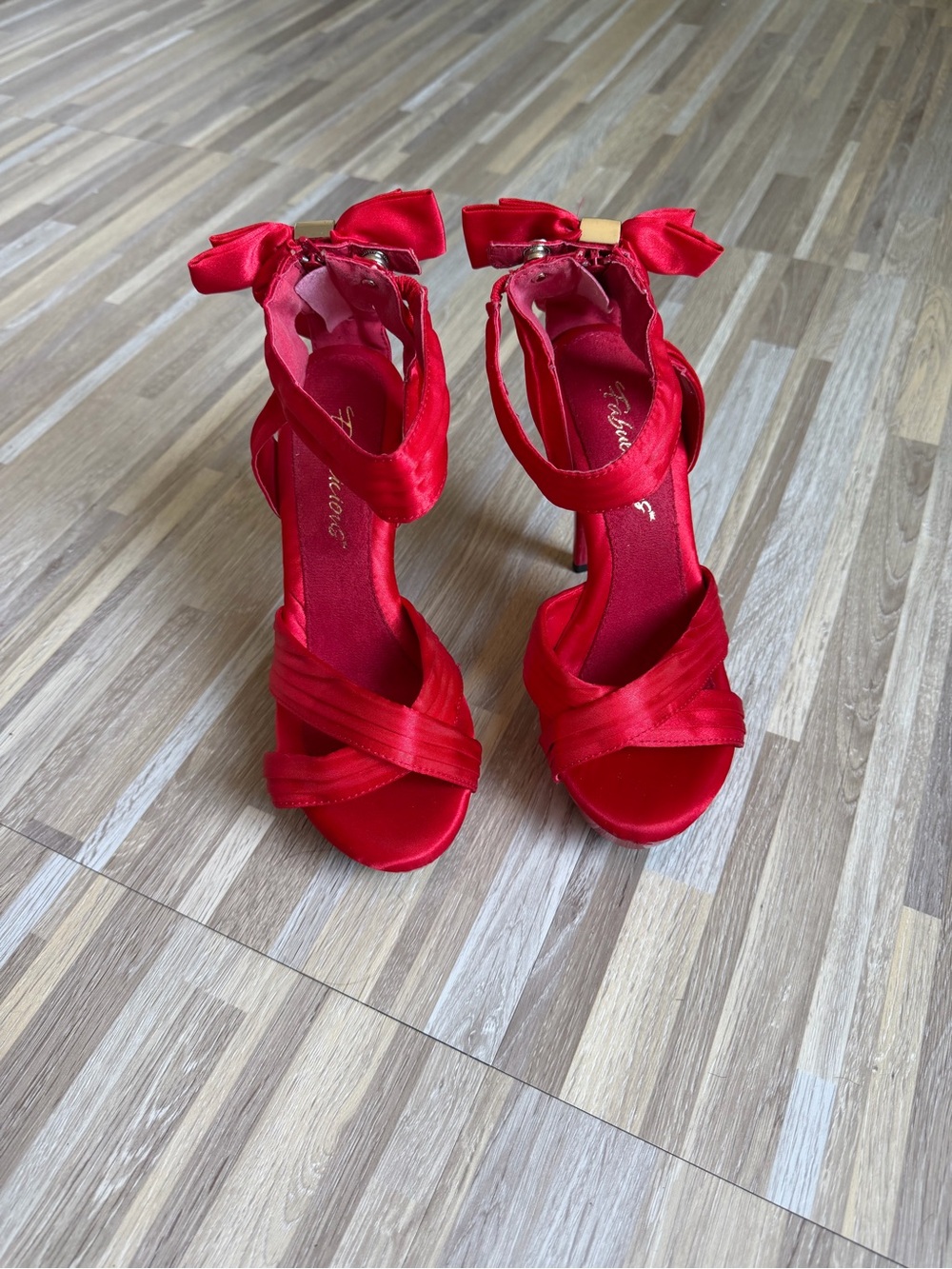 Red Satin Bow High Heel Sandals - Women